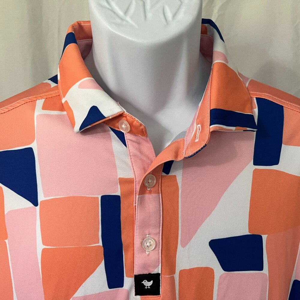 ⛳ Bad Birdie Men's Golf Polo Shirt L White Orange Blue Abstract Print 🏌️